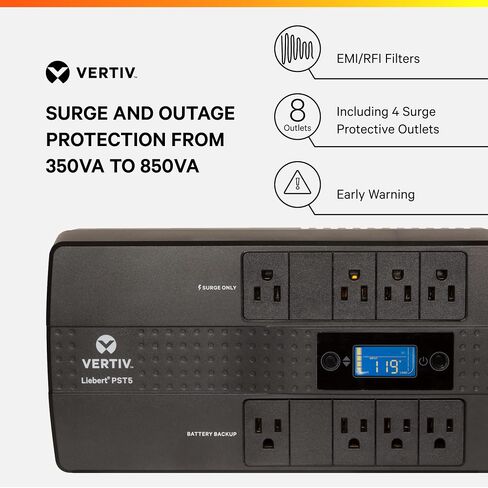 Liebert PST5 UPS - 350VA/200W 120V, Standby Power, 8 Outlets, Network Protection, 3 Year Warranty, Shutdown software, Uninterruptible Power Supply, Battery Backup with Surge Protection (PST5-350MT120) in Saudi Arabia