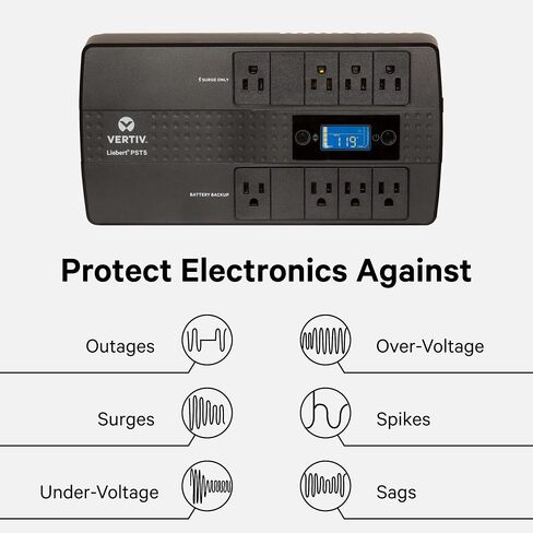 Liebert PST5 UPS - 350VA/200W 120V, Standby Power, 8 Outlets, Network Protection, 3 Year Warranty, Shutdown software, Uninterruptible Power Supply, Battery Backup with Surge Protection (PST5-350MT120) in Saudi Arabia