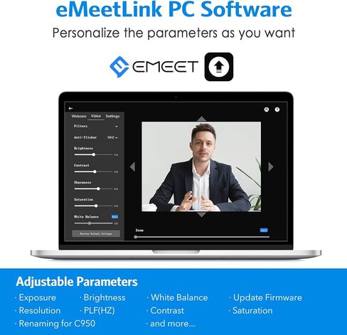 كاميرا ويب 1080 بكسل - كاميرا ويب USB مع ميكروفون وغطاء للخصوصية المادية، ميكروفون لإلغاء الضوضاء، تصحيح تلقائي للضوء، كاميرا ويب EMEET C950 فائقة الدقة FHD مع عرض 70 درجة للاجتماعات/الفصول عبر الإنترنت/تكبير/تصغير/يوتيوب in Kuwait