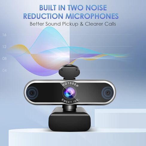 1080P Webcam - USB Webcam with Microphone & Physical Privacy Cover, Noise-Canceling Mic, Auto Light Correction, EMEET C950 Ultra Compact FHD Web Cam w/ 70° View for Meeting/Online Classes/Zoom/YouTube in Kuwait