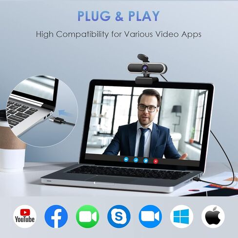 1080P Webcam - USB Webcam with Microphone & Physical Privacy Cover, Noise-Canceling Mic, Auto Light Correction, EMEET C950 Ultra Compact FHD Web Cam w/ 70° View for Meeting/Online Classes/Zoom/YouTube in Kuwait