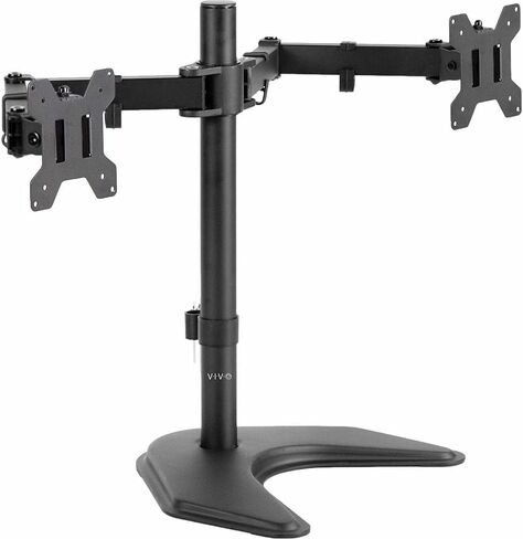 VIVO STAND-V002F Dual LED LCD Monitor Free-Standing Desk Stand for 2 Screens up to 27 Inch Heavy-Duty Fully Adjustable Arms with Max VESA 100x100mm in Saudi Arabia