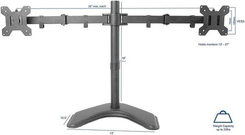 VIVO STAND-V002F Dual LED LCD Monitor Free-Standing Desk Stand for 2 Screens up to 27 Inch Heavy-Duty Fully Adjustable Arms with Max VESA 100x100mm in Saudi Arabia