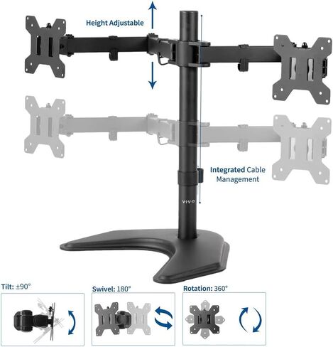 VIVO STAND-V002F Dual LED LCD Monitor Free-Standing Desk Stand for 2 Screens up to 27 Inch Heavy-Duty Fully Adjustable Arms with Max VESA 100x100mm in Saudi Arabia