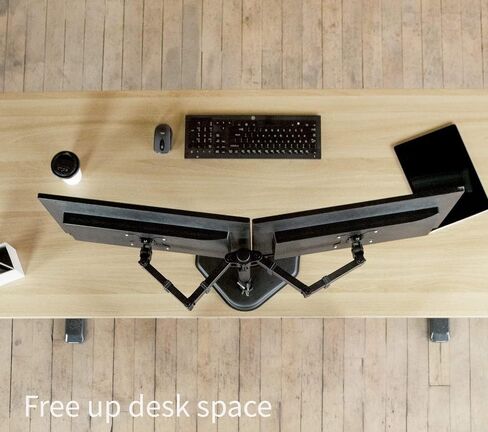 VIVO STAND-V002F Dual LED LCD Monitor Free-Standing Desk Stand for 2 Screens up to 27 Inch Heavy-Duty Fully Adjustable Arms with Max VESA 100x100mm in Saudi Arabia