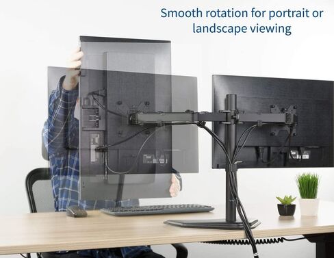 VIVO STAND-V002F Dual LED LCD Monitor Free-Standing Desk Stand for 2 Screens up to 27 Inch Heavy-Duty Fully Adjustable Arms with Max VESA 100x100mm in Saudi Arabia