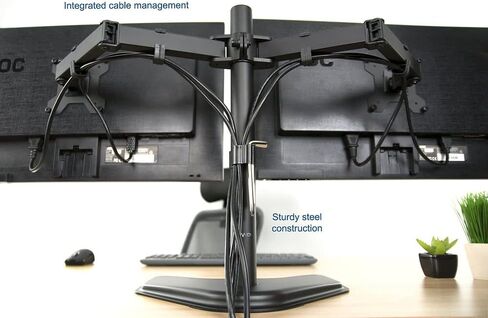 VIVO STAND-V002F Dual LED LCD Monitor Free-Standing Desk Stand for 2 Screens up to 27 Inch Heavy-Duty Fully Adjustable Arms with Max VESA 100x100mm in Saudi Arabia