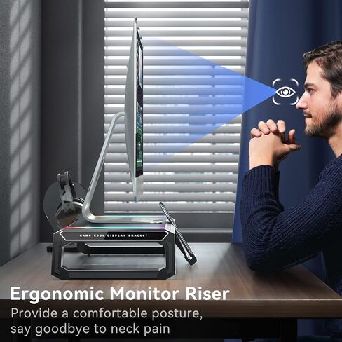 حامل شاشة كمبيوتر ألعاب KYOLLY RGB - 4 محاور USB 3.0، حامل شاشة كمبيوتر قابل للتعديل بطول 3 مع درج وتخزين وحامل هاتف أسود in Kuwait