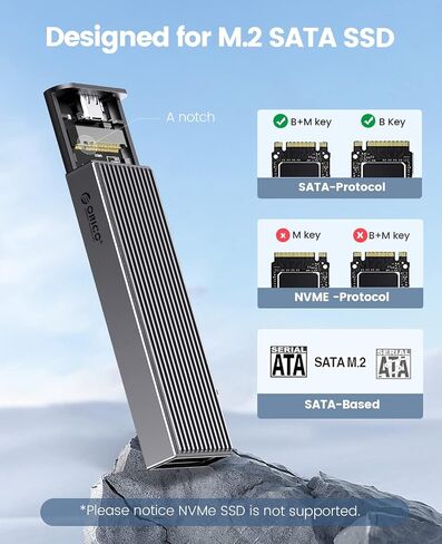 ORICO M.2 NVMe SSD Enclosure Aluminum Tool-Free Adapter, 10Gbps USB3.2 USB-C M2 Reader for M.2 PCIe NVMe M-Key 2230/2242/2260/2280 SSD, Thunderbolt 3 Compatible, External Case Support UASP Trim-BM2G2 in Saudi Arabia