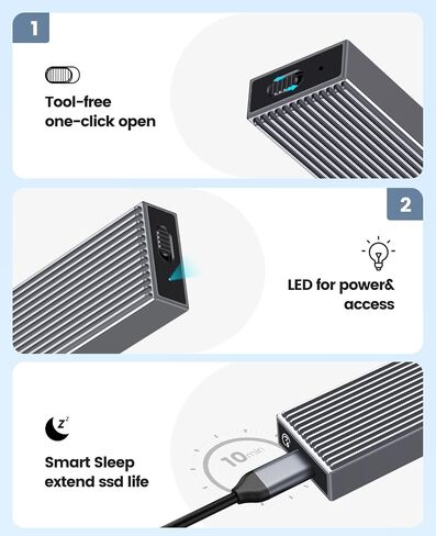 ORICO M.2 NVMe SSD Enclosure Aluminum Tool-Free Adapter, 10Gbps USB3.2 USB-C M2 Reader for M.2 PCIe NVMe M-Key 2230/2242/2260/2280 SSD, Thunderbolt 3 Compatible, External Case Support UASP Trim-BM2G2 in Saudi Arabia