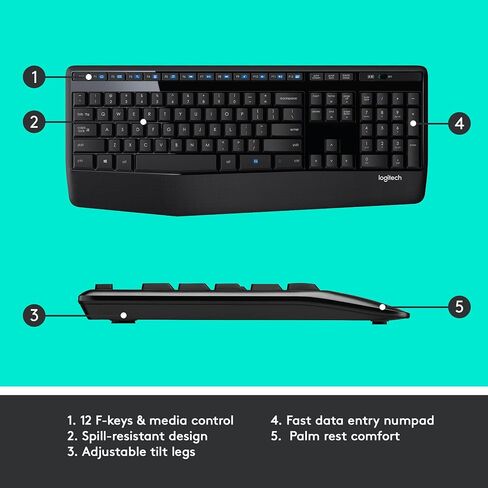 Logitech K345 Wireless Keyboard - Full-Sized Keyboard with Palm Rest, 2.4 GHz Wireless USB Receiver - for PC, Laptop in Saudi Arabia
