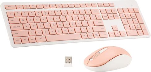 Wireless Keyboard and Mouse Combo, 2.4G Silent Cordless Keyboard Mouse Combo for Windows Chrome Laptop Computer PC Desktop, 106 Keys Full Size with Number Pad, 1600 DPI Optical Mouse (Pink) in Kuwait
