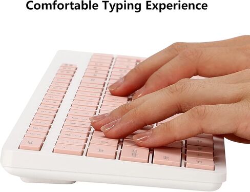 Wireless Keyboard and Mouse Combo, 2.4G Silent Cordless Keyboard Mouse Combo for Windows Chrome Laptop Computer PC Desktop, 106 Keys Full Size with Number Pad, 1600 DPI Optical Mouse (Pink) in Kuwait
