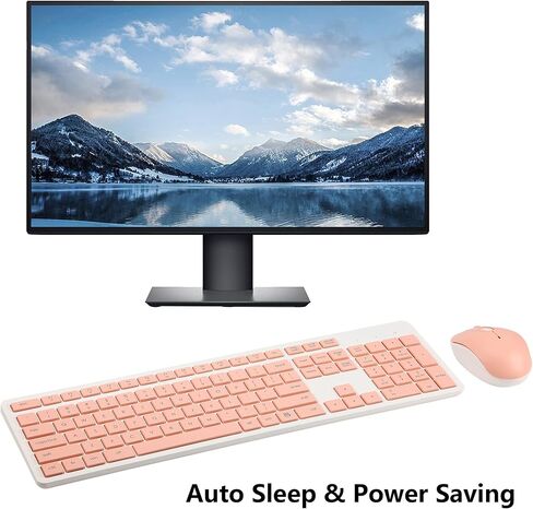 Wireless Keyboard and Mouse Combo, 2.4G Silent Cordless Keyboard Mouse Combo for Windows Chrome Laptop Computer PC Desktop, 106 Keys Full Size with Number Pad, 1600 DPI Optical Mouse (Pink) in Kuwait