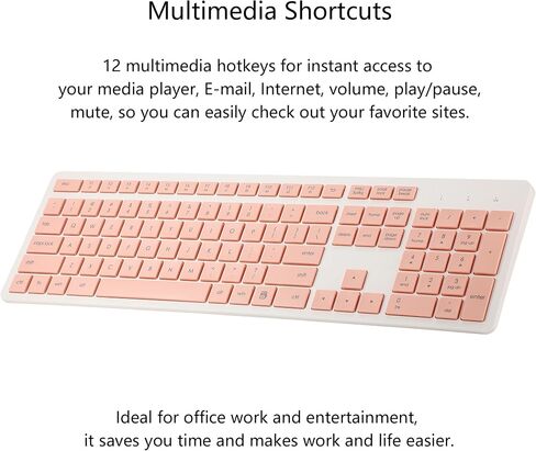 Wireless Keyboard and Mouse Combo, 2.4G Silent Cordless Keyboard Mouse Combo for Windows Chrome Laptop Computer PC Desktop, 106 Keys Full Size with Number Pad, 1600 DPI Optical Mouse (Pink) in Kuwait