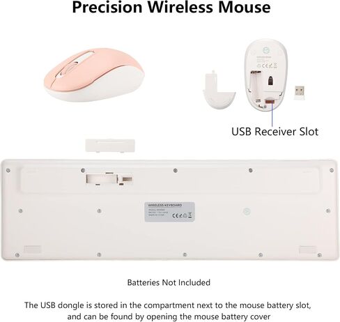 Wireless Keyboard and Mouse Combo, 2.4G Silent Cordless Keyboard Mouse Combo for Windows Chrome Laptop Computer PC Desktop, 106 Keys Full Size with Number Pad, 1600 DPI Optical Mouse (Pink) in Kuwait