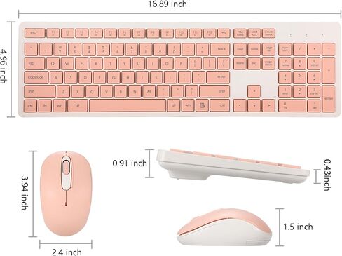 Wireless Keyboard and Mouse Combo, 2.4G Silent Cordless Keyboard Mouse Combo for Windows Chrome Laptop Computer PC Desktop, 106 Keys Full Size with Number Pad, 1600 DPI Optical Mouse (Pink) in Kuwait