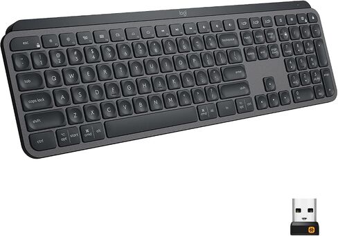 لوحة مفاتيح Logitech MX Keys Minimalist اللاسلكية المضيئة، مدمجة، بلوتوث، بإضاءة خلفية، USB-C، متوافقة مع Apple macOS، iOS، Windows، Linux، Android، هيكل معدني - جرافيت in Kuwait