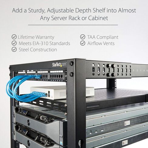StarTech.com 1U Adjustable Vented Server Rack Mount Shelf - 175lbs - 19.5 to 38in Adjustable Mounting Depth Universal Tray for 19" AV/ Network Equipment Rack - 27.5in Deep (ADJSHELF) in Kuwait