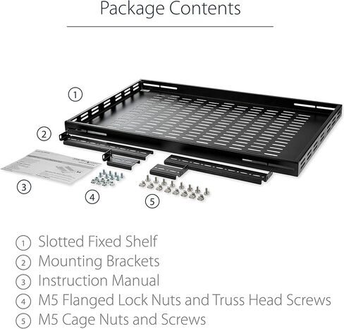 StarTech.com 1U Adjustable Vented Server Rack Mount Shelf - 175lbs - 19.5 to 38in Adjustable Mounting Depth Universal Tray for 19" AV/ Network Equipment Rack - 27.5in Deep (ADJSHELF) in Kuwait
