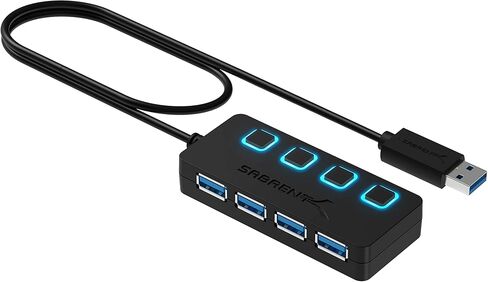 Sabrent 4-Port USB 3.0 Data Hub with Individual LED Power Switches | 2 Ft Cable | Slim & Portable | for Mac & PC (HB-UM43) in Kuwait