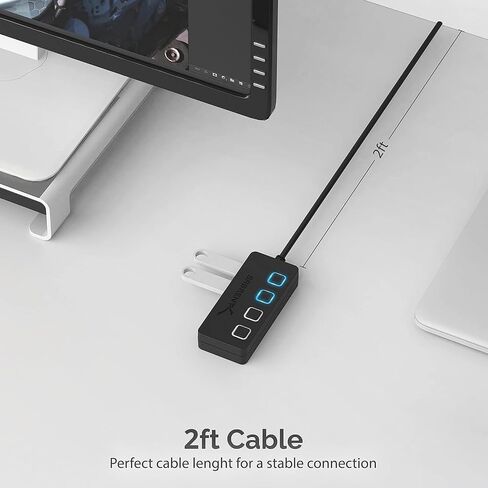 Sabrent 4-Port USB 3.0 Data Hub with Individual LED Power Switches | 2 Ft Cable | Slim & Portable | for Mac & PC (HB-UM43) in Kuwait
