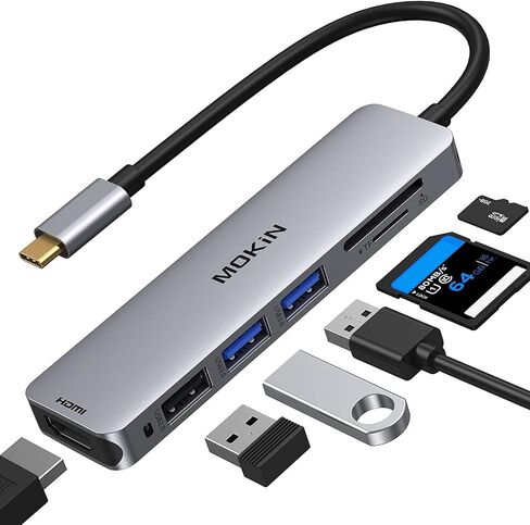 محول USB C HDMI لجهاز ماك بوك برو 2016/2017، مخرج 5 في 1 USB-C الى HDMI، قارئ بطاقات SD+MicroSD ومنفذين USB 3.0 (رمادي سبيس) in Kuwait