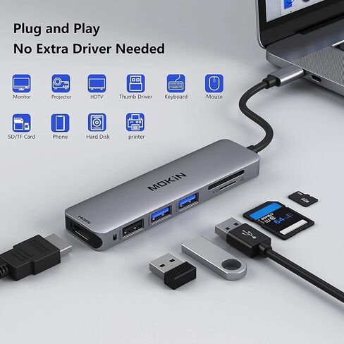 محول USB C HDMI لجهاز ماك بوك برو 2016/2017، مخرج 5 في 1 USB-C الى HDMI، قارئ بطاقات SD+MicroSD ومنفذين USB 3.0 (رمادي سبيس) in Kuwait