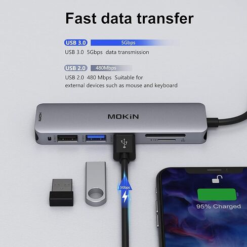 محول USB C HDMI لجهاز ماك بوك برو 2016/2017، مخرج 5 في 1 USB-C الى HDMI، قارئ بطاقات SD+MicroSD ومنفذين USB 3.0 (رمادي سبيس) in Kuwait