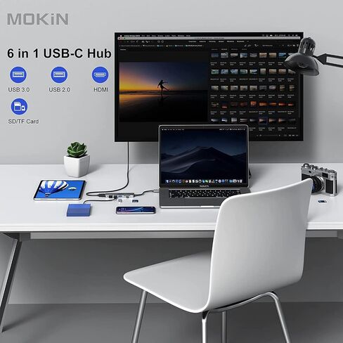 محول USB C HDMI لجهاز ماك بوك برو 2016/2017، مخرج 5 في 1 USB-C الى HDMI، قارئ بطاقات SD+MicroSD ومنفذين USB 3.0 (رمادي سبيس) in Kuwait