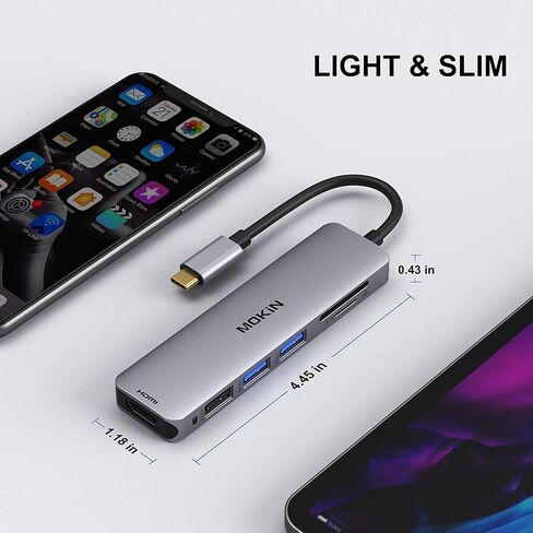 محول USB C HDMI لجهاز ماك بوك برو 2016/2017، مخرج 5 في 1 USB-C الى HDMI، قارئ بطاقات SD+MicroSD ومنفذين USB 3.0 (رمادي سبيس) in Kuwait