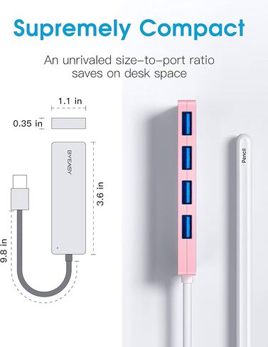BYEASY USB Hub، موزع USB لأجهزة الكمبيوتر المحمول، محور USB متعدد المنافذ 3.0، موسع منافذ USB متعدد، نقل سريع للبيانات 4 منافذ USB Hub متوافق مع أجهزة الكمبيوتر التي تعمل بنظام Windows وMac والطابعة والأقراص الصلبة المحمولة in Kuwait