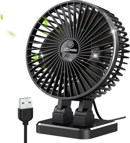 JZCreater USB Desk Fan, Mini Portable Fans, 3 Speeds Desktop Table Cooling Fan, Plug in Power, Rotation Strong Wind, Quiet Personal Small for Home Office Travel Bedroom, Black Blue in Saudi Arabia