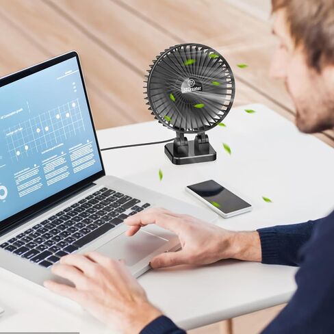 JZCreater USB Desk Fan, Mini Portable Fans, 3 Speeds Desktop Table Cooling Fan, Plug in Power, Rotation Strong Wind, Quiet Personal Small for Home Office Travel Bedroom, Black Blue in Saudi Arabia