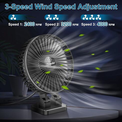 JZCreater USB Desk Fan, Mini Portable Fans, 3 Speeds Desktop Table Cooling Fan, Plug in Power, Rotation Strong Wind, Quiet Personal Small for Home Office Travel Bedroom, Black Blue in Saudi Arabia