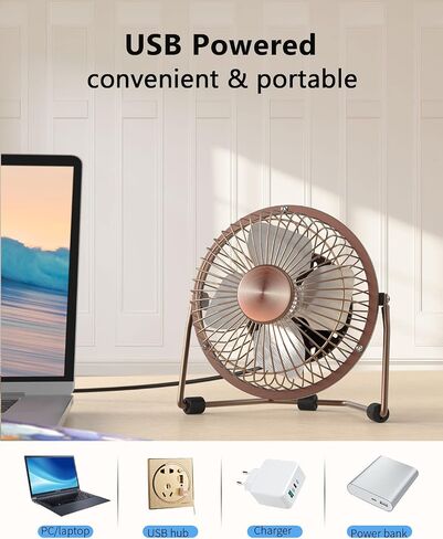 Zuvas Desk Fan Quiet Small USB Fan, Portable 4 inch Metal Fan, 2 Speed in Kuwait