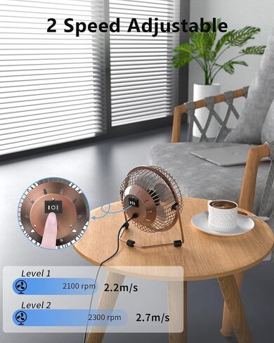 Zuvas Desk Fan Quiet Small USB Fan, Portable 4 inch Metal Fan, 2 Speed in Kuwait