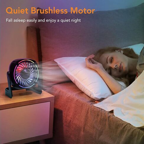 HeroPlus RGB Small USB Desk Fan, 6 Inch Small Fan with 8 Light Modes, Mini USB Fan with 3 Speeds, 60 Inch Cord, 360° Rotation, Quiet Operation, Portable Desk Fan for Rooms, Offices, Car, Travel in Kuwait