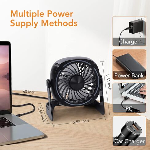 HeroPlus RGB Small USB Desk Fan, 6 Inch Small Fan with 8 Light Modes, Mini USB Fan with 3 Speeds, 60 Inch Cord, 360° Rotation, Quiet Operation, Portable Desk Fan for Rooms, Offices, Car, Travel in Kuwait