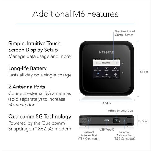 NETGEAR Omnidirectional MIMO Antenna (600451) - Boosts Performance of Internal Antennas, Compatible with M5 (MR5200) & M6 (MR6150) Hotspot Routers, Includes 2 TS-9 and 2 SMA Connectors in Kuwait