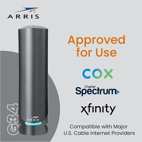 ARRIS Surfboard G34 DOCSIS 3.1 Gigabit Cable Modem & Wi-Fi 6 Router (AX3000) | Approved for Comast Xfinity, Cox, Spectrum & More | Four 1 Gbps Ports | 1 Gbps Max Internet Speeds | 2 Year Warranty in Saudi Arabia