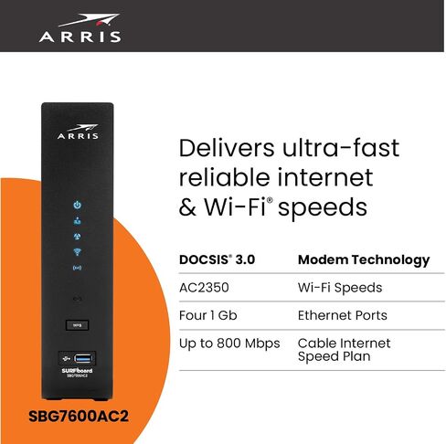 ARRIS (SB6190-RB) - Cable Modem - DOCSIS 3.0 32x8 Gigabit Modem, [Check with your provider for compatibility]1 Gbps Port, 800 Mbps Max Speed, 2 Year Warranty -Renewed in Kuwait
