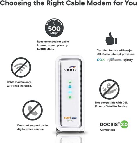 ARRIS Surfboard SBG10-RB DOCSIS 3.0 كابل مودم وAC1600 ثنائي النطاق Wi-Fi Router، معتمد لـ Cox وSpectrum وXfinity وغيرها (متجدد) وRoku Express | HD مشغل الوسائط المتدفقة in Kuwait