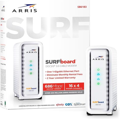 ARRIS Surfboard SBG10-RB DOCSIS 3.0 كابل مودم وAC1600 ثنائي النطاق Wi-Fi Router، معتمد لـ Cox وSpectrum وXfinity وغيرها (متجدد) وRoku Express | HD مشغل الوسائط المتدفقة in Kuwait