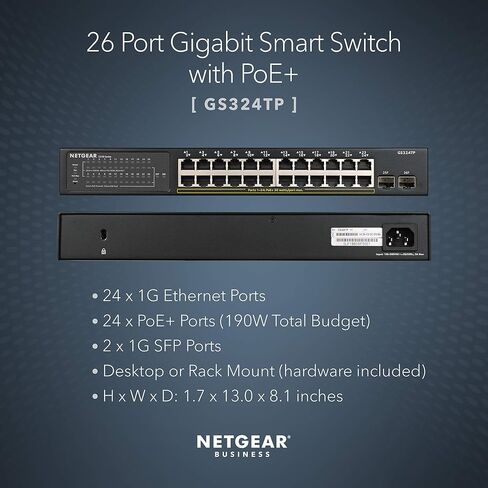 NETGEAR 26-Port PoE Gigabit Ethernet Smart Switch (GS324TP) - Managed, with 24 x PoE+ @ 190W, 2 x 1G SFP, Desktop or Rackmount, S350 series in Saudi Arabia