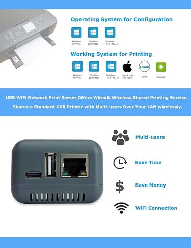 LOYALTY-SECU Wireless Print Server: Transform Your USB Printer into a WiFi Network Printer in Kuwait
