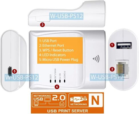 خادم طباعة USB سلكي ولاسلكي مزدوج لمشاركة طابعة USB عبر شبكة Wi-Fi أو شبكة سلكية لجميع مستخدمي الكمبيوتر in Kuwait