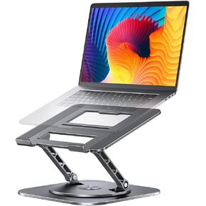 Adjustable Computer Stand with 360 Rotating Base, Ergonimic Foldable Laptop Riser for Desk Compatible with MacBook Pro/Air Notebook up to 16 Inches, Silver