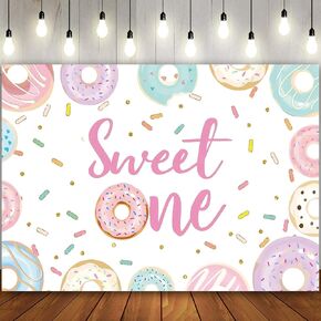 7x5Ft Sweet One First Birthday Backdrop for Baby Shower Boy Girl Baby Newborn Pink Blue Cartoon Doughnut Event Party Decorations Supplies Photographic Studio Photo Backgrounds Banner Polyester Fabric in Saudi Arabia