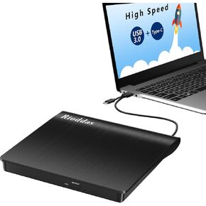 Rioddas External CD/DVD Drive for Laptop, USB 3.0 CD DVD Player Portable +/-RW Burner CD ROM Reader Writer Disk Duplicator Compatible with Laptop Desktop PC Windows Apple Mac Pro MacBook Linux in Saudi Arabia
